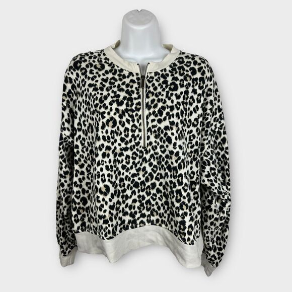 Old Navy boxy fit Leopard Half-Zip French Terry Sweatshirt Size Medium - Picture 2 of 8